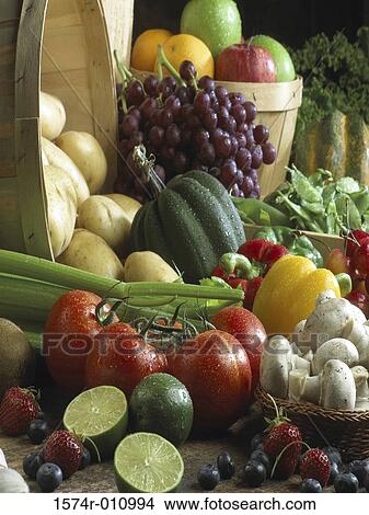 Close-up of various fruits and vegetables View Large Photo Image Picture - Close-up of various fruits and vegetables. Fotosearch
