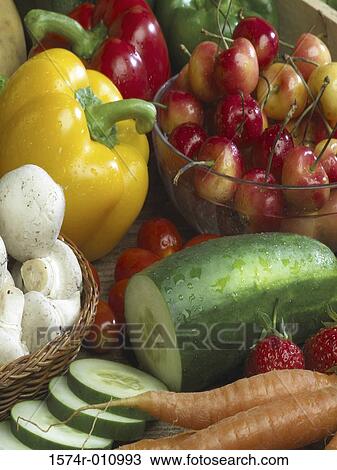 Close-up of various fruits and vegetables View Large Photo Image Stock Image - Close-up of various fruits and vegetables. Fotosearch