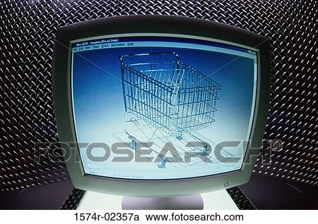 Shopping cart displayed on a computer monitor View Large Photo Image Stock Image - Shopping cart displayed on a computer monitor. Fotosearch