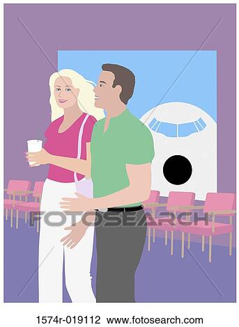 Drawing - Airport Couple Linda Braucht (20th C. American) Computer Graphics. Fotosearch