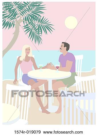 Stock Illustration - Beach Couple Linda Braucht (20th C. American) Computer Graphics. Fotosearch