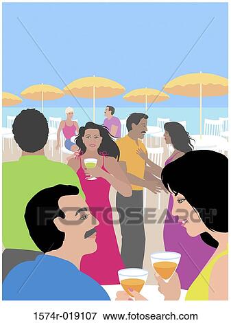 Stock Illustration - Beach Party Linda Braucht (20th C. American) Computer Graphics. Fotosearch