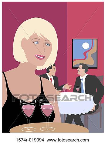 Stock Illustration - Blond Waitress Linda Braucht (20th C. American) Computer Graphics. Fotosearch