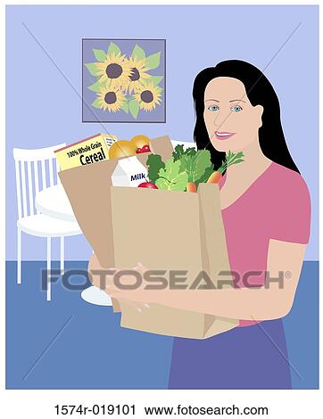 Bringing Groceries Home Linda Braucht (20th C. American) Computer Graphics View Large Illustration Clip Art - Bringing Groceries Home Linda Braucht (20th C. American) Computer Graphics. Fotosearch