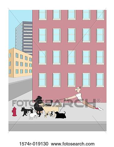 Clipart - Dog Walker 2 Linda Braucht (20th C. American) Computer Graphics. Fotosearch