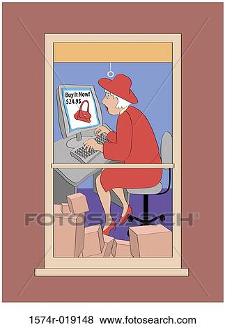 Stock Illustration - Internet Shopping 2 Linda Braucht (20th C. American) Computer Graphics. Fotosearch