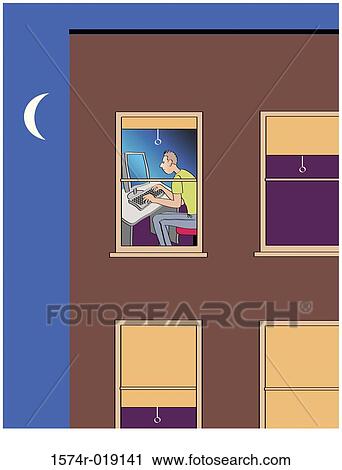 Clip Art - Late Night Surfing Linda Braucht (20th C. American) Computer Graphics. Fotosearch