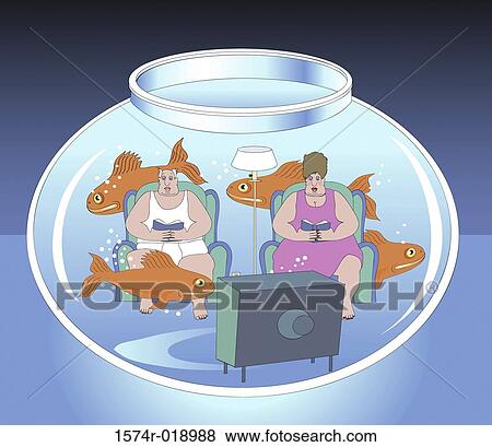 Stock Illustration - Living in a Fishbowl 2004 Linda Braucht (20th C. American) Computer graphics. Fotosearch