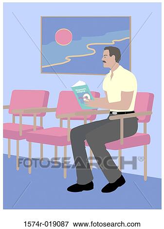 Stock Illustration - Man in Waiting Room 2 Linda Braucht (20th C. American) Computer Graphics. Fotosearch