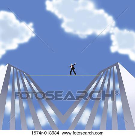 Stock Illustration - Man on a Tightrope 2004 Linda Braucht (20th C. American) Computer graphics. Fotosearch