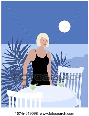 Stock Illustration - Moonlight Lady Linda Braucht (20th C. American) Computer Graphics. Fotosearch