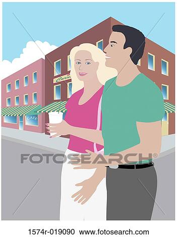 Clipart - Street Couple Linda Braucht (20th C. American) Computer Graphics. Fotosearch