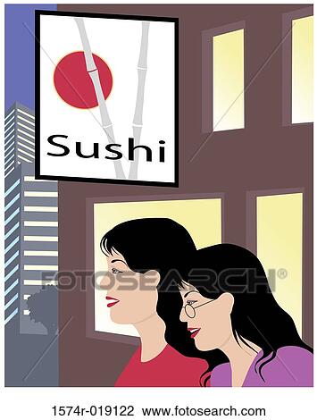 Sushi Gals Linda Braucht (20th C. American) Computer Graphics View Large Illustration Drawing - Sushi Gals Linda Braucht (20th C. American) Computer Graphics. Fotosearch