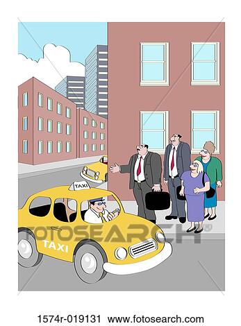 Clip Art - Taxi Crowd Linda Braucht (20th C. American) Computer Graphics. Fotosearch
