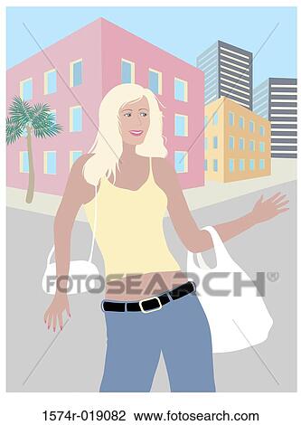 Drawing - The Blond Shopper Linda Braucht (20th C. American) Computer Graphics. Fotosearch
