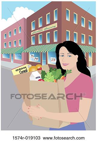 Drawing - The Corner Grocery 2 Linda Braucht (20th C. American) Computer Graphics. Fotosearch