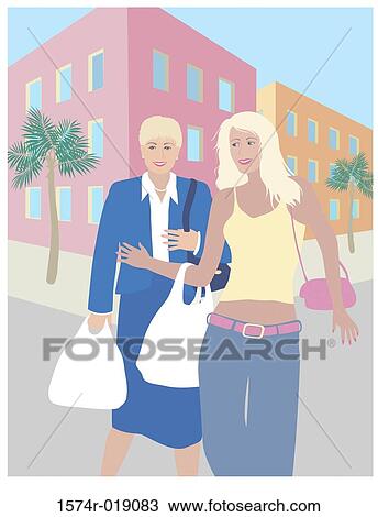 Drawing - The Two Blond Shoppers Linda Braucht (20th C. American) Computer Graphics. Fotosearch