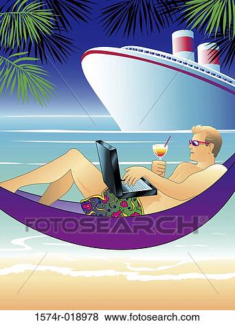 Stock Illustration - Tropical Laptop Linda Braucht (20th C. American) Computer graphics. Fotosearch