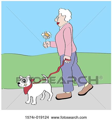 Stock Illustration - Walk Dog 2 Linda Braucht (20th C. American) Computer Graphics. Fotosearch