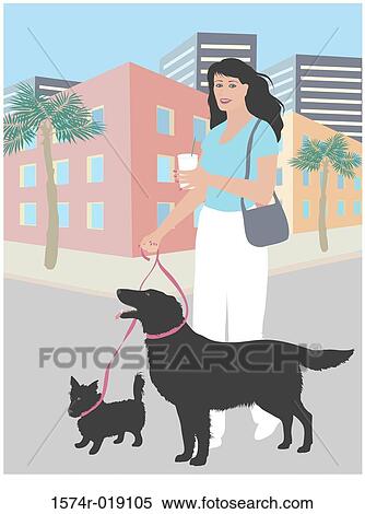 Stock Illustration - Walking the Dogs 2 Linda Braucht (20th C. American) Computer Graphics. Fotosearch