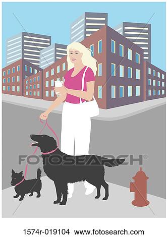 Stock Illustration - Walking the Dogs Linda Braucht (20th C. American) Computer Graphics. Fotosearch