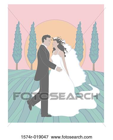 Stock Illustration - Wedding & Poplars Linda Braucht (20th C. American) Computer Graphics. Fotosearch