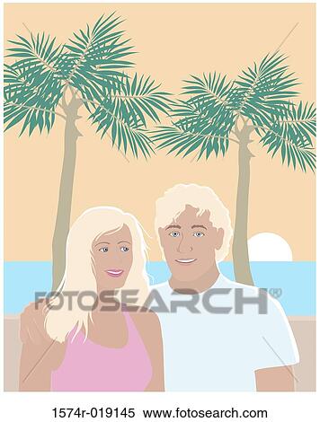 Stock Illustration - Young Couple on Beach Linda Braucht (20th C. American) Computer Graphics. Fotosearch