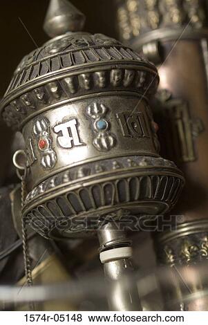 Close-up of a Buddhist prayer wheel View Large Photo Image Stock Photo - Close-up of a Buddhist prayer wheel. Fotosearch
