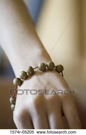 Close-up of a person's hand wearing a Buddhist bracelet View Large Photo Image Stock Photography - Close-up of a person's hand wearing a Buddhist bracelet. Fotosearch