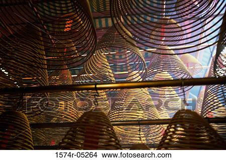 Picture - Close-up of hanging incense in a Chinese temple, Man Mo Temple, Hong Kong, China. Fotosearch