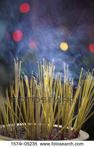 Stock Photography - Close-up of incense sticks burning, Man Mo Temple, Hong Kong, China. Fotosearch