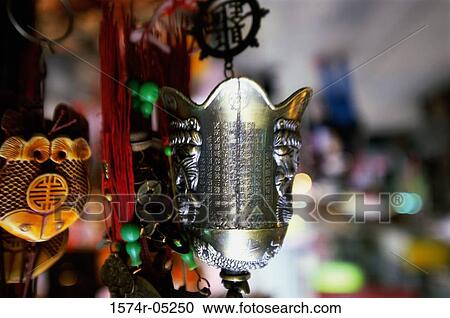Stock Image - Close-up of Taoist good luck charms, Wong Tai Sin Temple, Kowloon, Hong Kong, China. Fotosearch