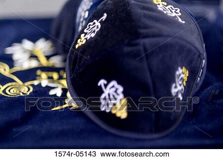 Stock Image - Close-up of yarmulke. Fotosearch