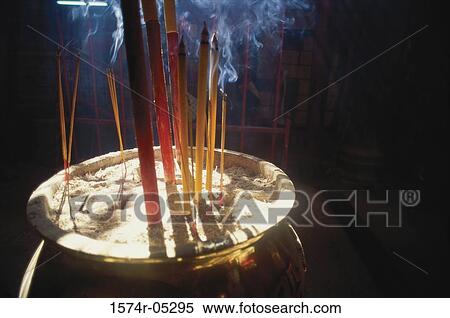 Stock Photography - Incense sticks burning, Man Mo Temple, Hong Kong, China. Fotosearch