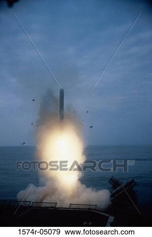 Stock Photo - BGM-109 Tomahawk Land-Attack Missile fired from the USS Bunker Hill. Fotosearch