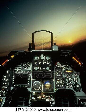 Close Up Of The Cockpit Of An F 16 Fighting Falcon Aircraft Simulator Stock Image 1574r 04990 Fotosearch