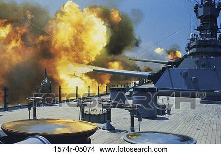Guns firing from the USS Iowa View Large Photo Image Picture - Guns firing from the USS Iowa. Fotosearch