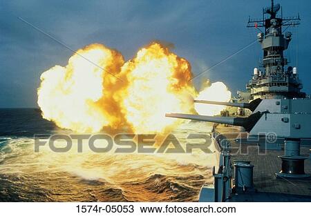 Guns firing from the USS Iowa View Large Photo Image Stock Image - Guns firing from the USS Iowa. Fotosearch