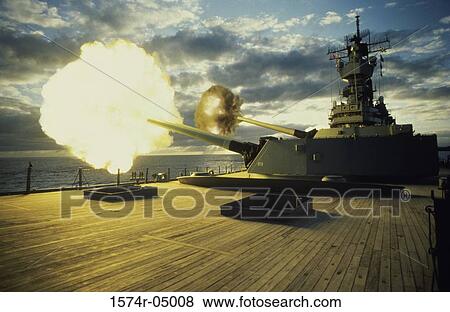 Guns firing from the USS Iowa View Large Photo Image Stock Photo - Guns firing from the USS Iowa. Fotosearch