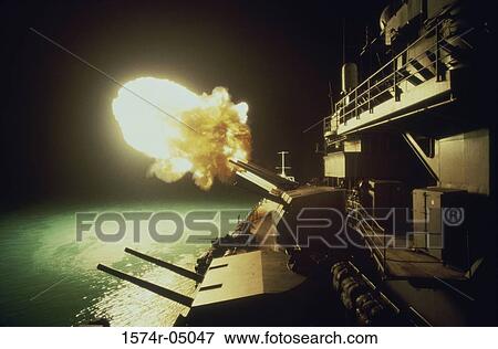USS Missouri firing its guns, Persian Gulf View Large Photo Image Stock Photo - USS Missouri firing its guns, Persian Gulf. Fotosearch