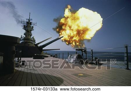 USS Wisconsin firing Mark 7 guns View Large Photo Image Stock Image - USS Wisconsin firing Mark 7 guns. Fotosearch