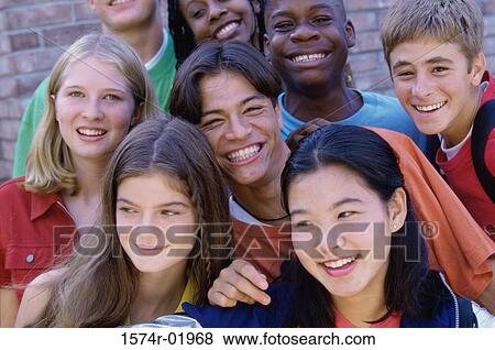 Portrait of a group of teenagers posing View Large Photo Image Stock Photo - Portrait of a group of teenagers posing. Fotosearch
