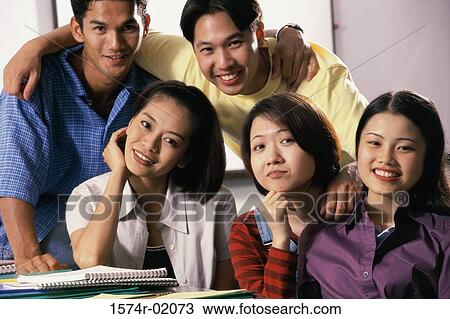 Stock Image - Portrait of a teenage group smiling. Fotosearch