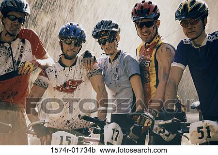 Stock Image - Portrait of a group of cyclists in a race. Fotosearch