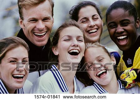 Stock Image - Portrait of a group of young people smiling. Fotosearch