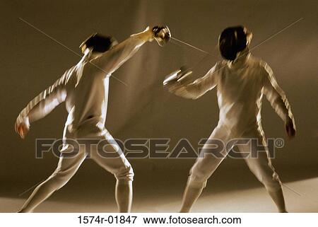 Side profile of two people fencing View Large Photo Image Stock Photo - Side profile of two people fencing. Fotosearch