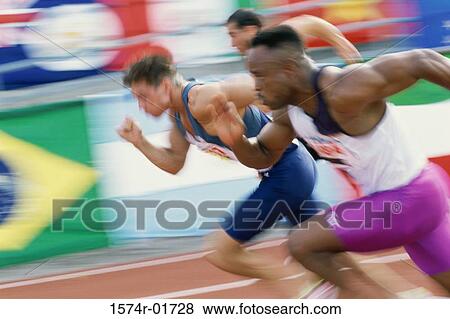 Three men running at a race View Large Photo Image Stock Photo - Three men running at a race. Fotosearch