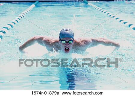 Young man swimming in a pool View Large Photo Image Stock Image - Young man swimming in a pool. Fotosearch
