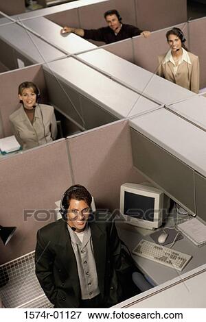 Portrait of customer service representatives in cubicles View Large Photo Image Stock Photo - Portrait of customer service representatives in cubicles. Fotosearch
