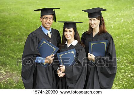 Portrait of two female graduates and a male graduate holding files View Large Photo Image Stock Image - Portrait of two female graduates and a male graduate holding files. Fotosearch